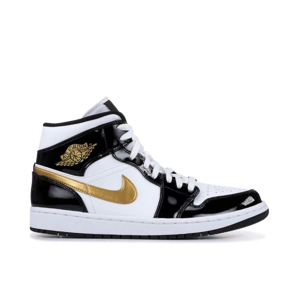 Nike Air Jordan 1 Mid Black White Gold Sneakers